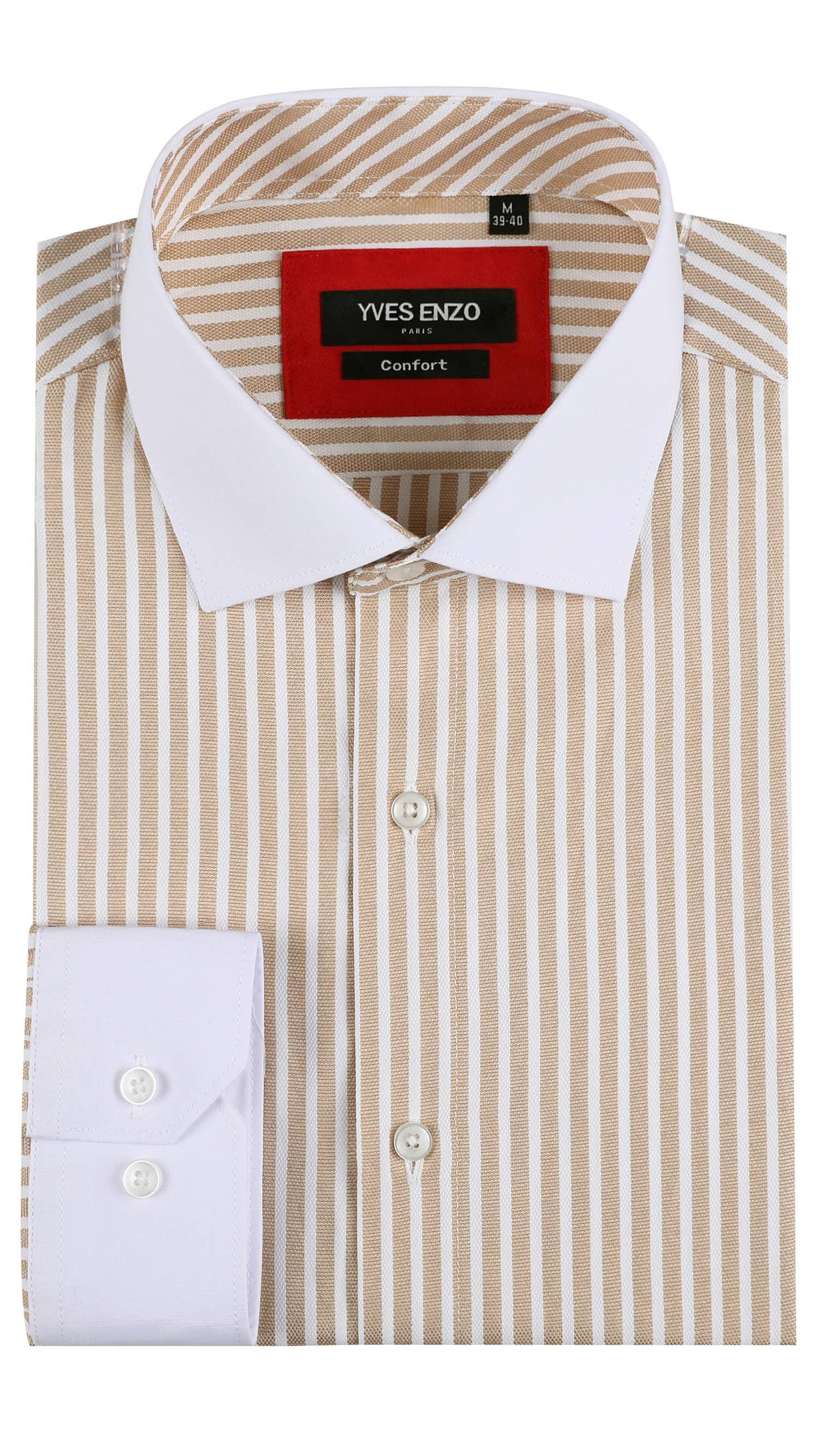 Camicia comfort a righe beige