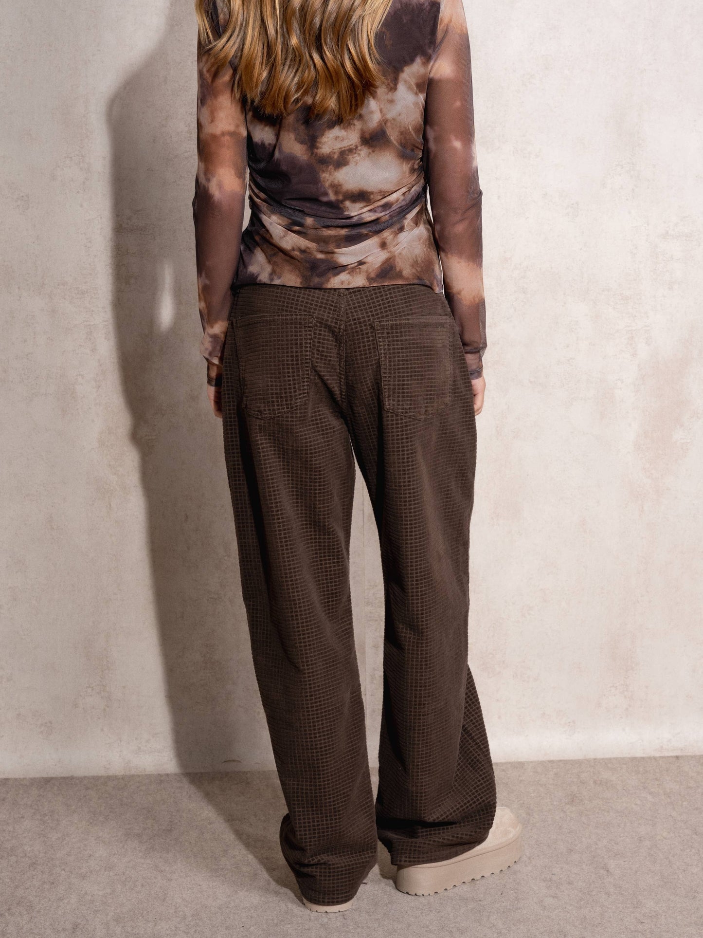 Pantaloni wide leg in cotone testurizzato