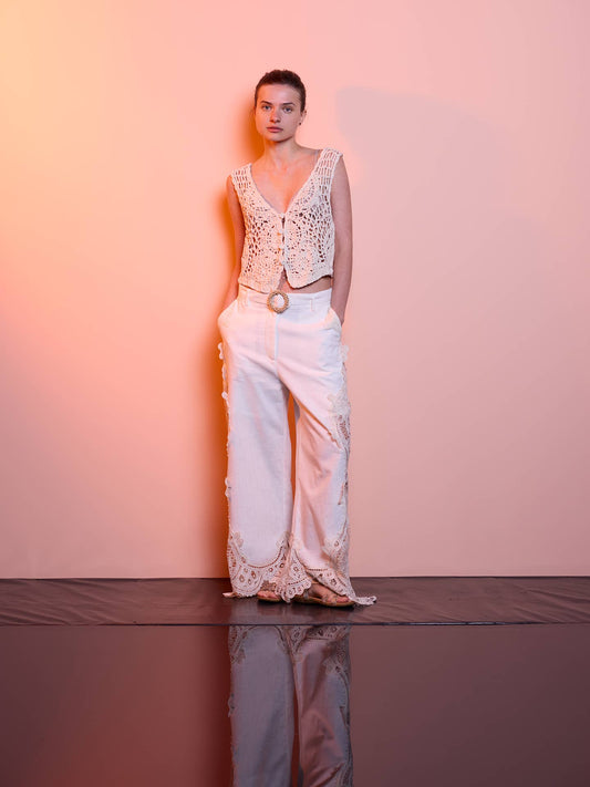 Top donna in cotone 100% effetto crochet