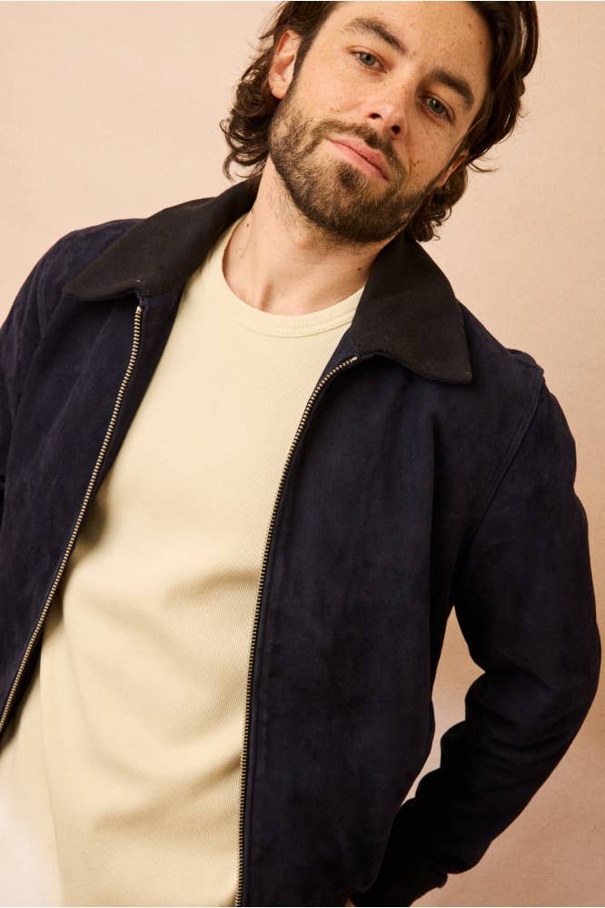 Giacca in pelle Zuko blu navy