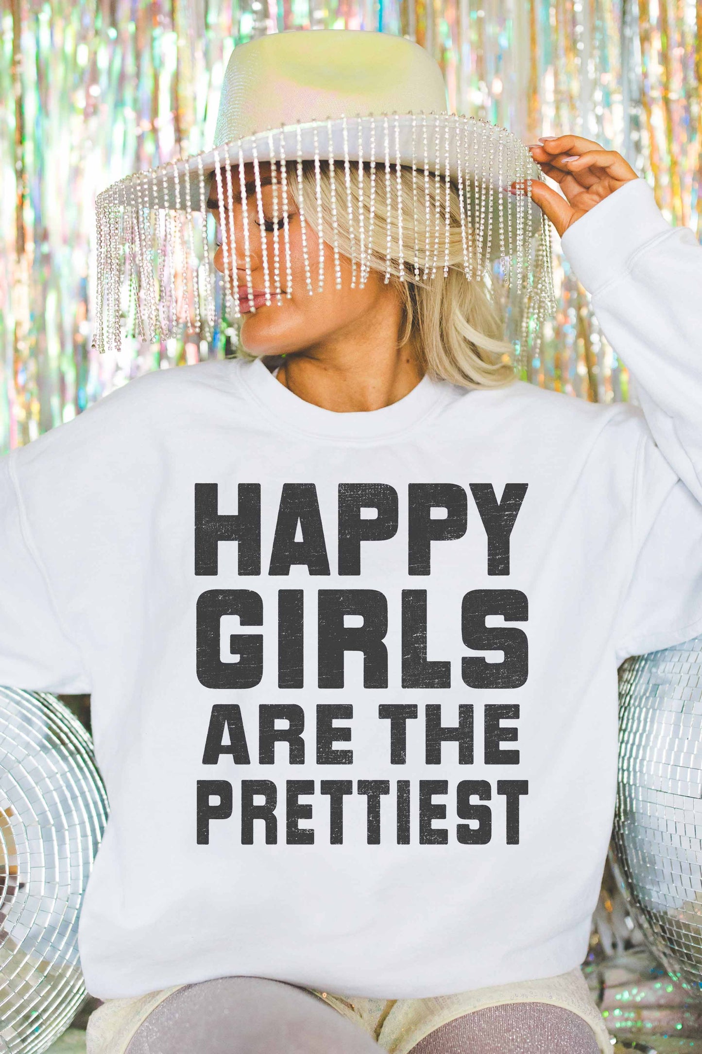 Felpa oversize con stampa “Happy Girls Are The Prettiest”