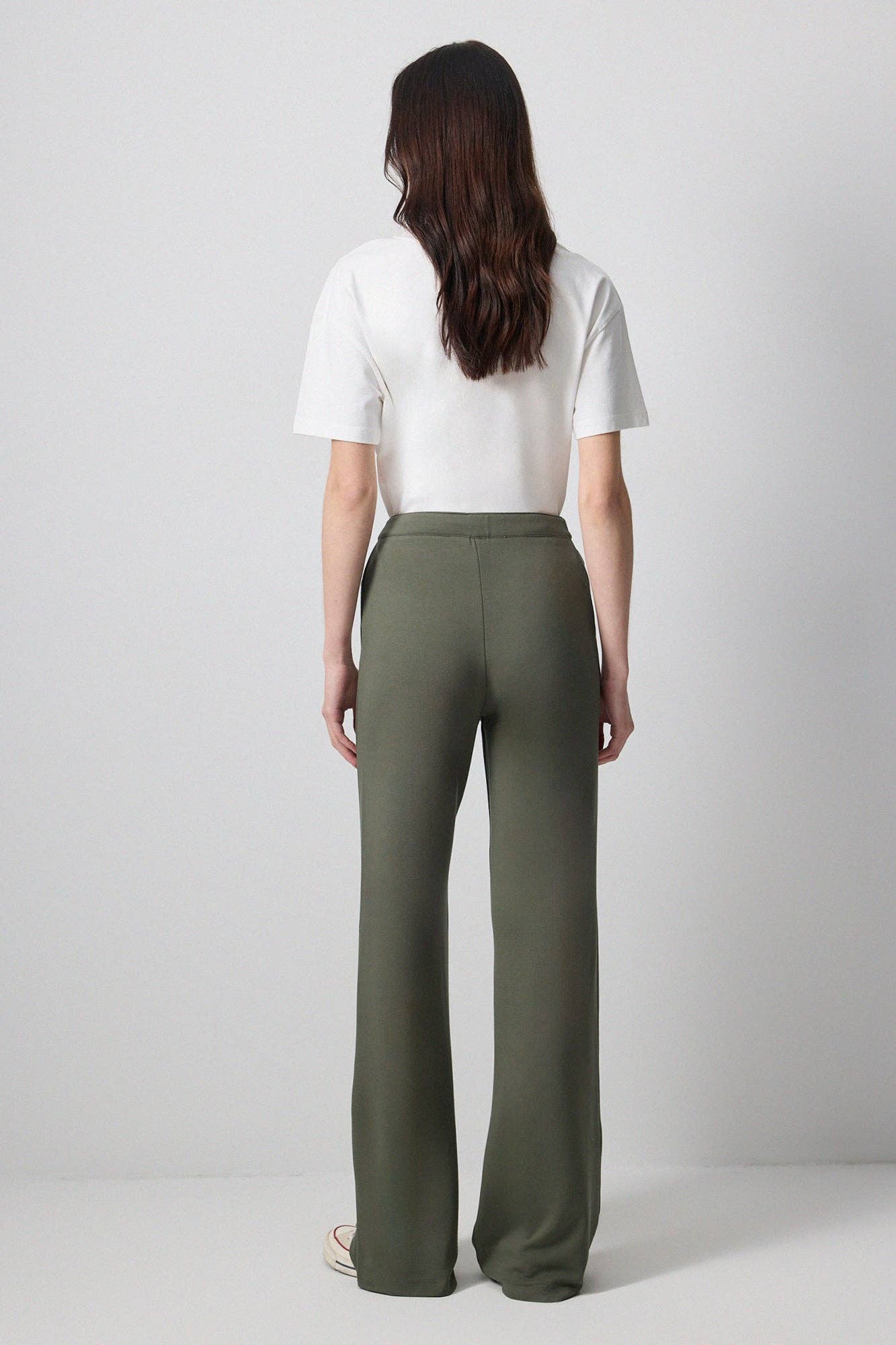 Pantaloni palazzo in maglia a coste kaki