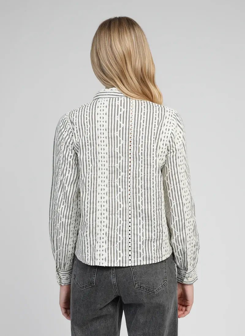 Camicia Seliana a righe écru in cotone