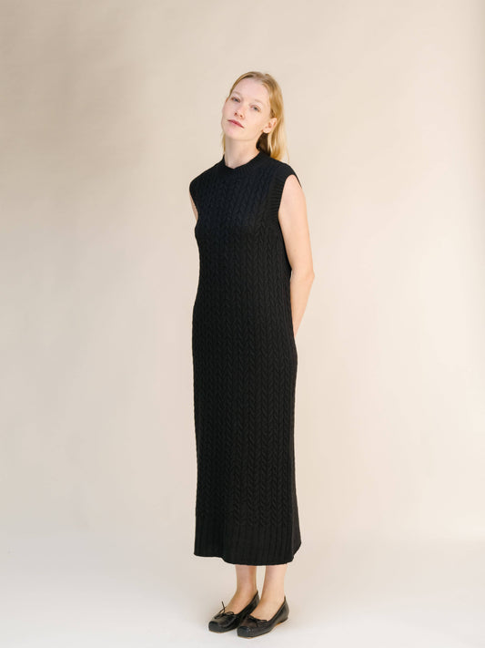 Abito smanicato in maglia a trecce misto cashmere