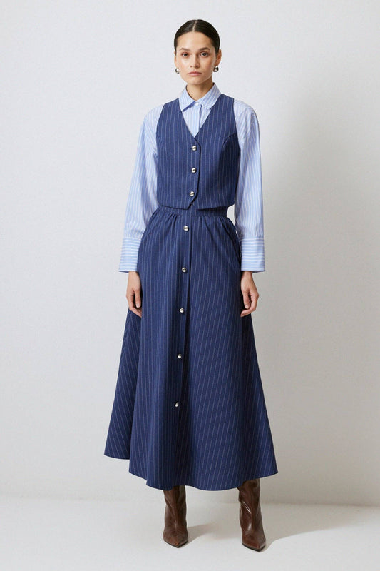 Completo gonna lunga e gilet gessato