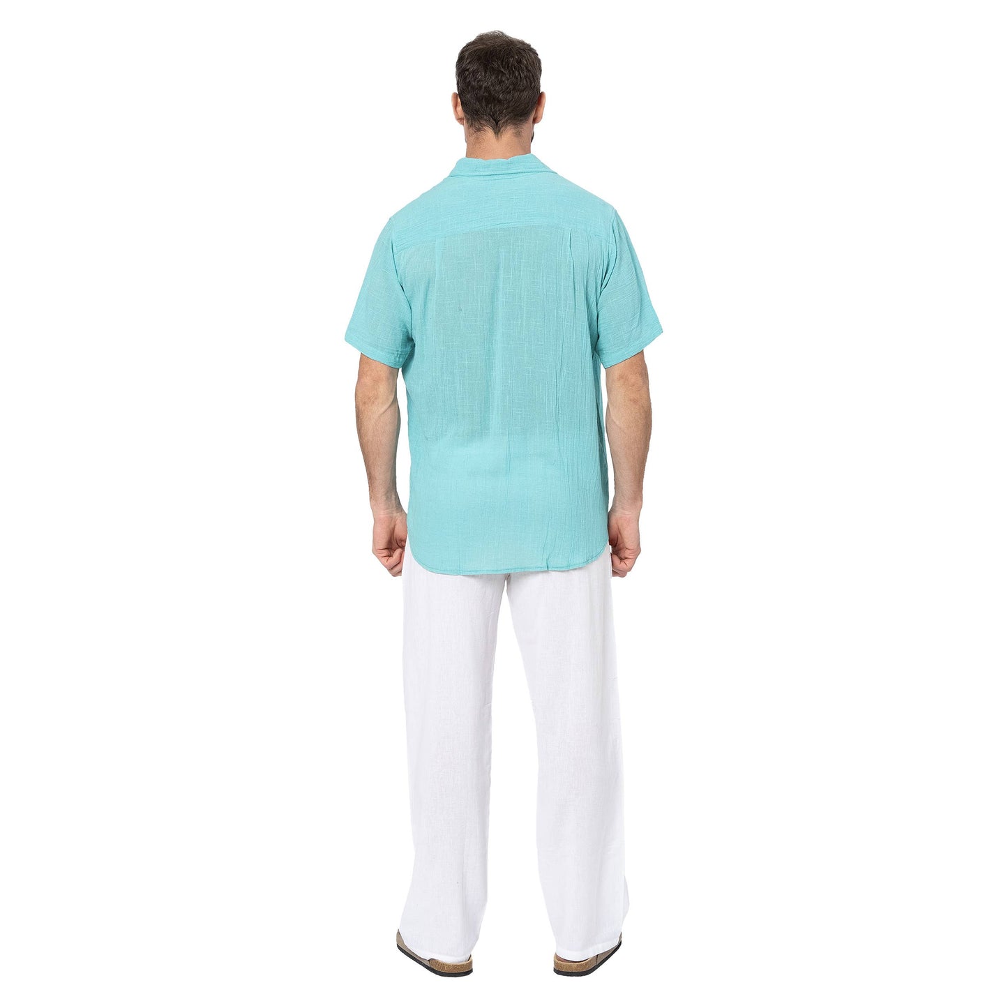 Camicia estiva uomo in cotone turchese a manica corta