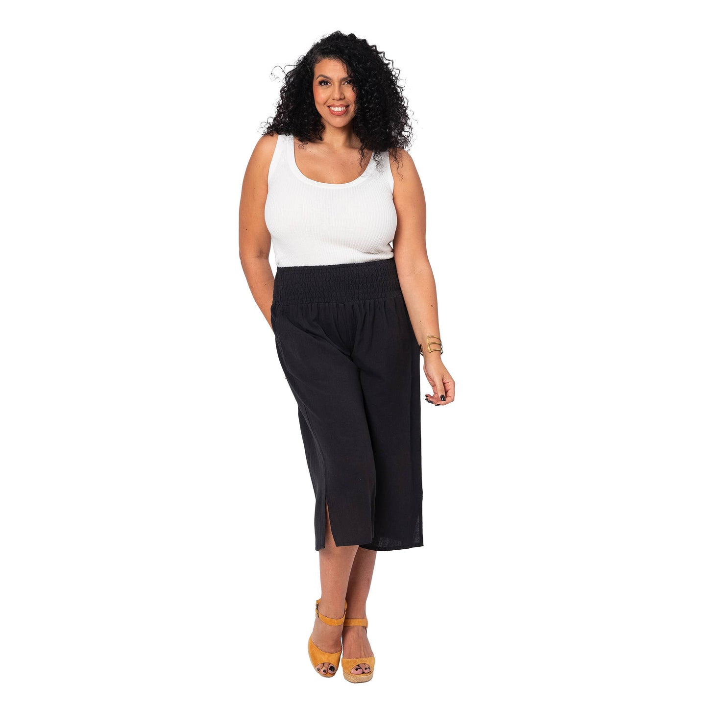 Pantaloni culotte estivi in lino curvy da donna