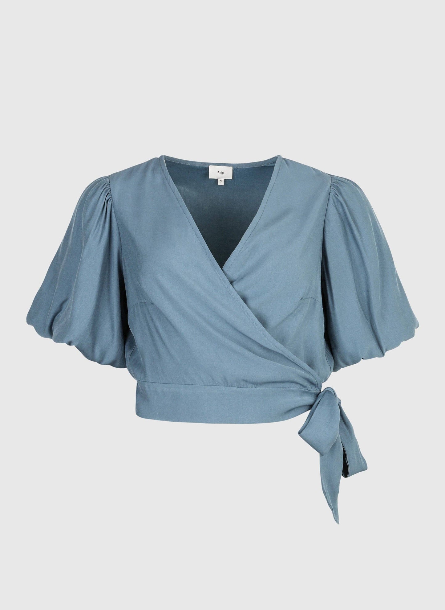 Top incrociato azzurro con fiocco