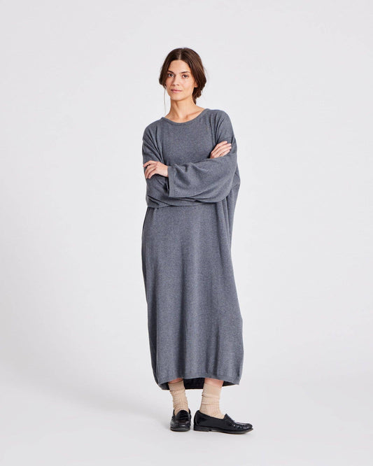 Abito lungo in maglia di cotone biologico Sisse GOTS grigio melange