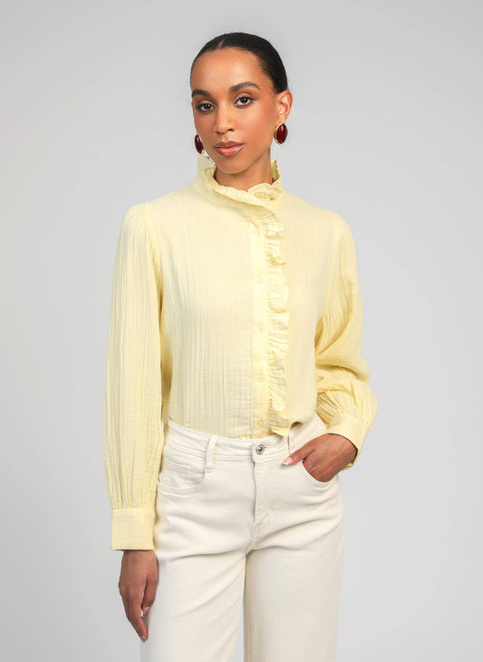 Camicia con rouches e collo alto