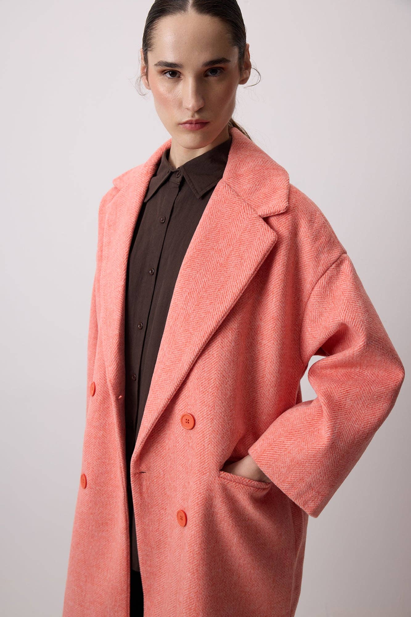 Cappotto lungo doppiopetto arancione