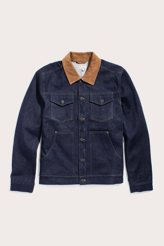 Giacca trucker in denim scuro con colletto a contrasto
