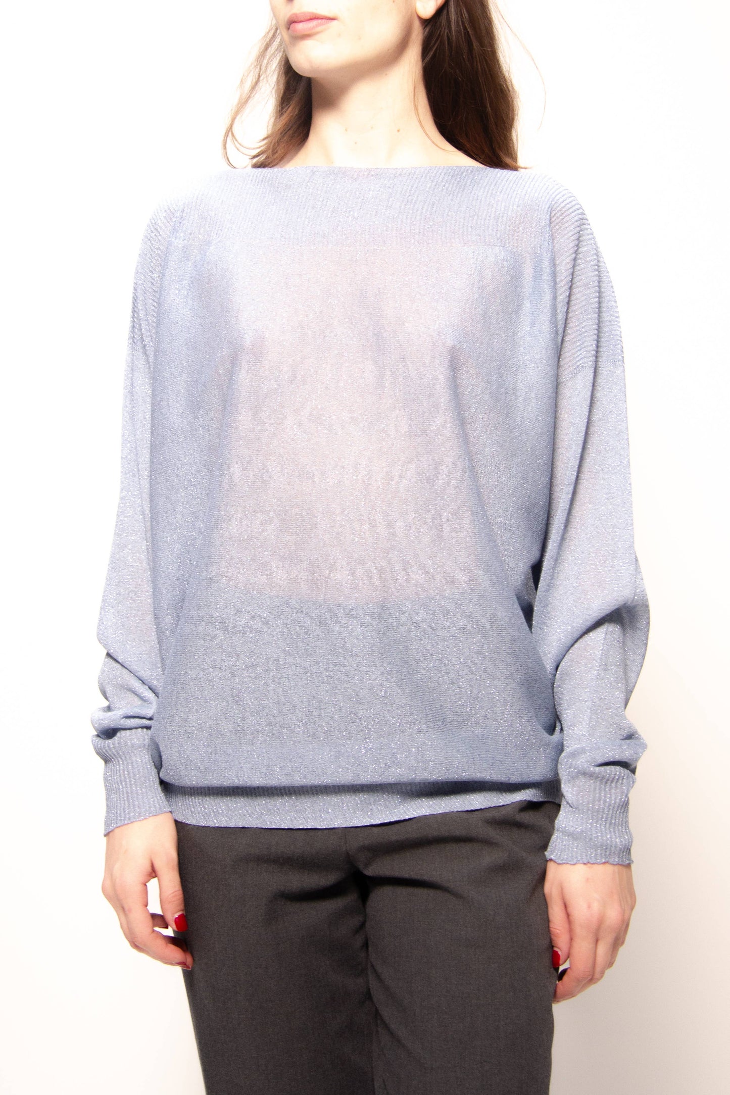 Maxi pullover glitterato con scollo a barca in maglia 3D