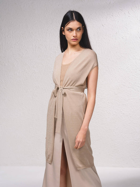 Gilet lungo in rete metallica con cintura