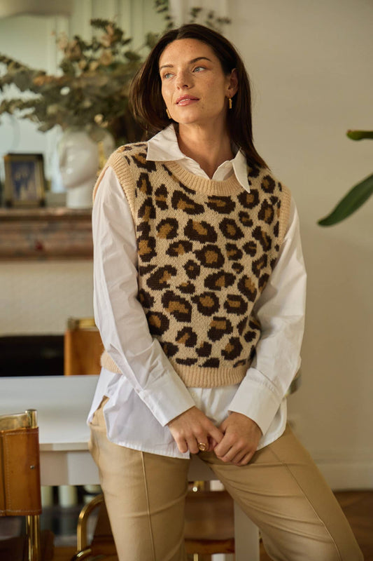 Maglia smanicata Medelin jacquard leopardata