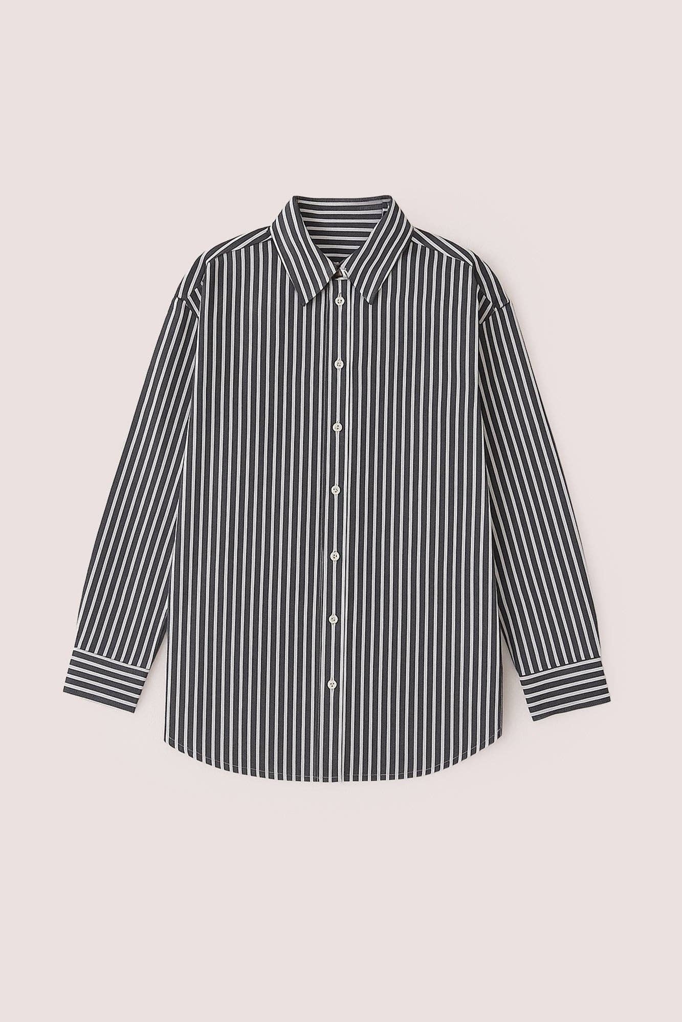 Camicia oversize a righe sottili in misto cotone