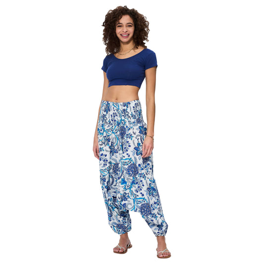 Pantaloni harem estivi in cotone con stampa floreale