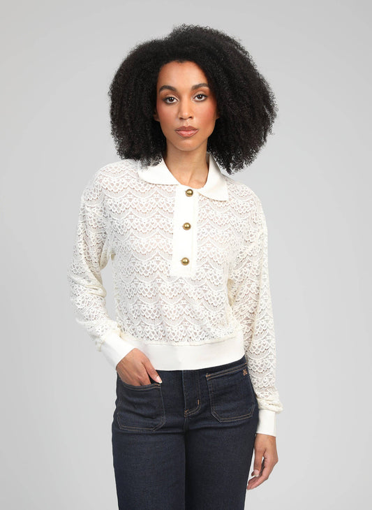 Polo in pizzo écru Aloüni