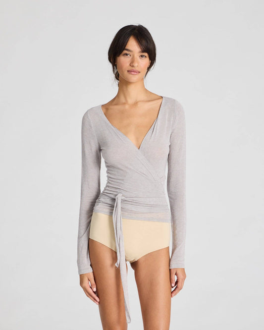 Maglia avvolgente Anne in lana grigio chiaro mélange
