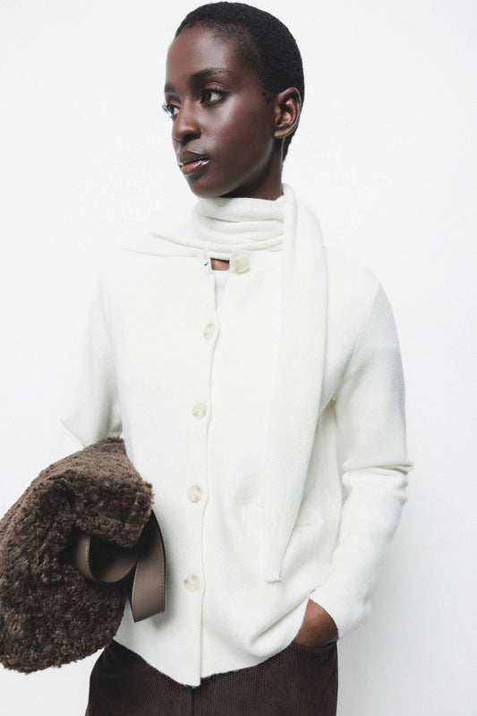 Cappotto cardigan in maglia rasata con bottoni e tasche