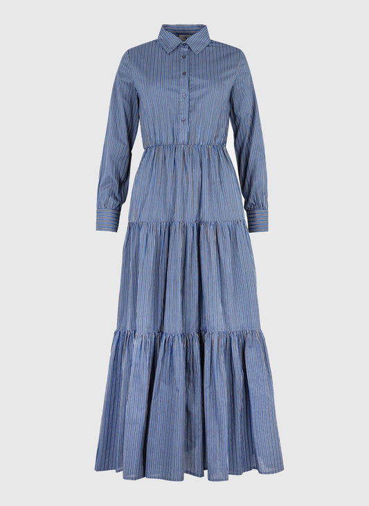 Vestito lungo chemisier a righe indigo