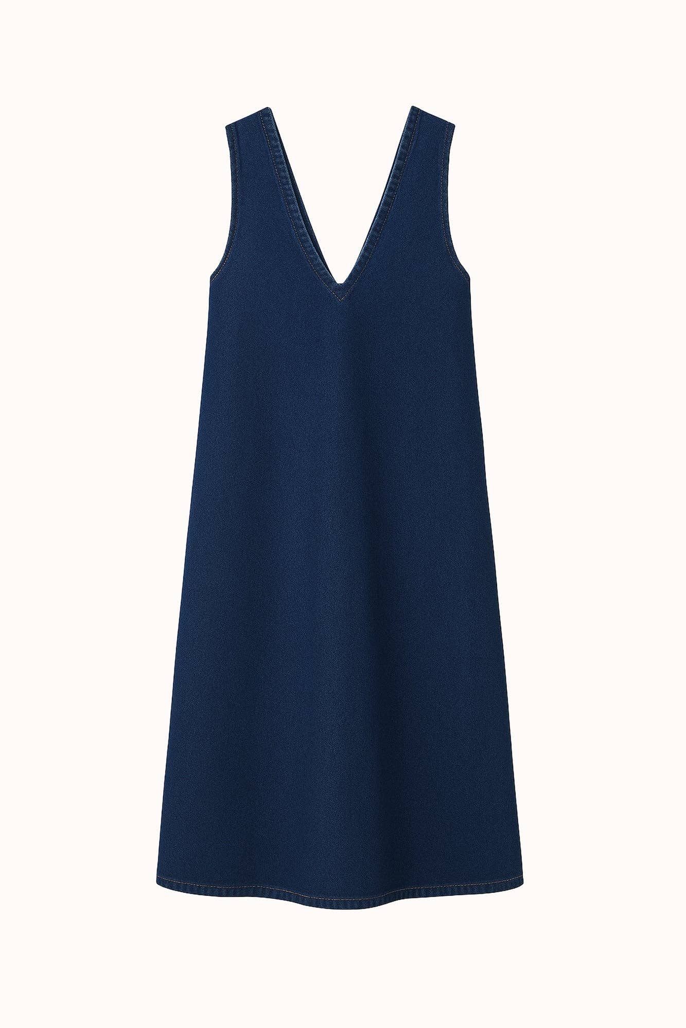 Abito lungo in denim con scollo a V