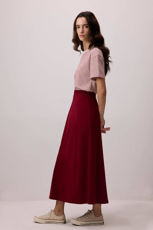 Gonna basic midi con elastico in vita bordeaux