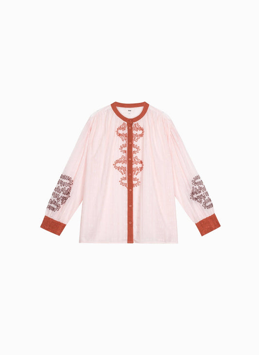 Camicia rosa SISKA ricamata in popeline di cotone