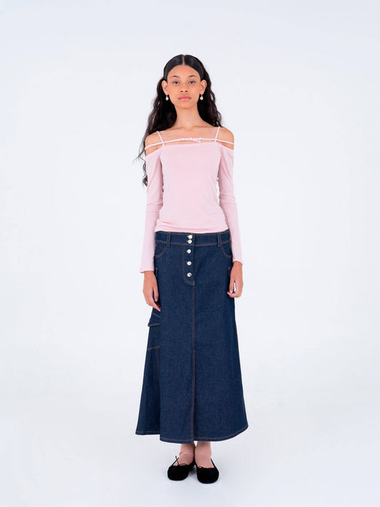 Top Metropolis con scollo off-shoulder e maniche lunghe