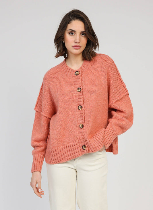 Cardigan in maglia rosa oversize con bottoni