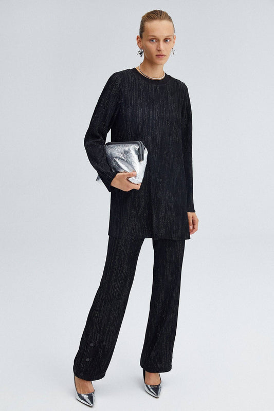 Set tunica e pantaloni effetto metallizzato