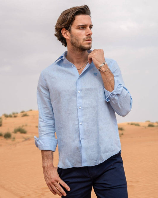 Camicia uomo in lino riciclato Azzurro Cielo