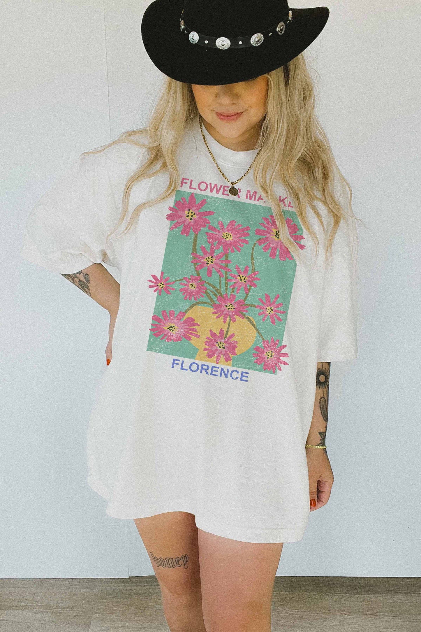 T-shirt oversize grafica Flower Market Firenze in cotone