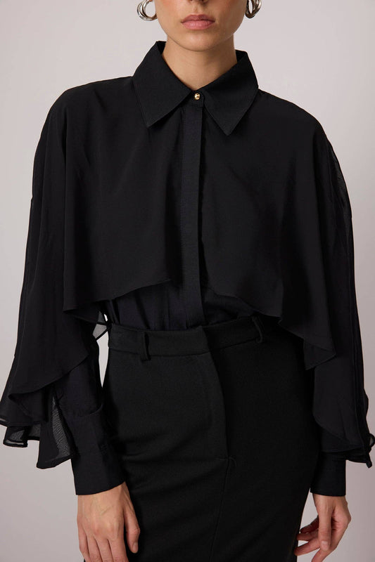Camicia in popeline con dettaglio in chiffon