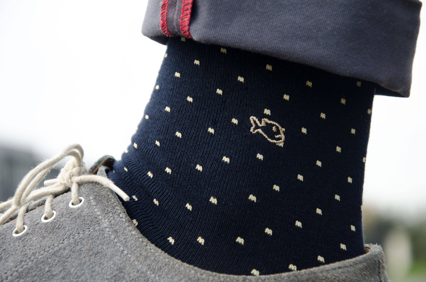 Calze a pois in cotone pettinato beige