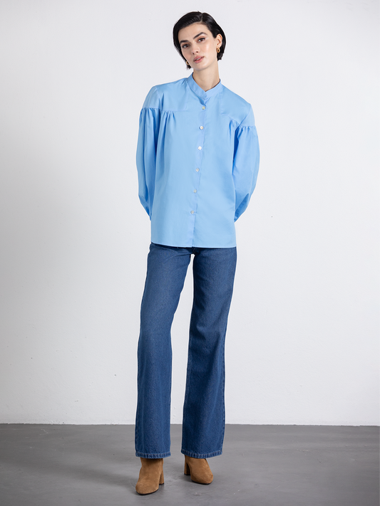 Camicia con maniche a palloncino e arricciatura