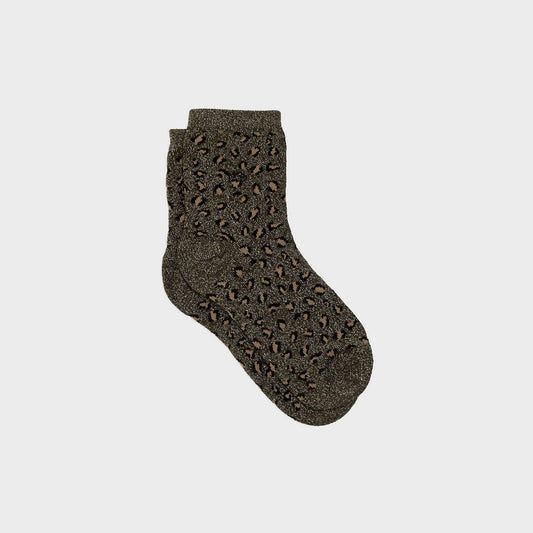 Calzini alla caviglia in cotone pettinato leopardati glitter khaki
