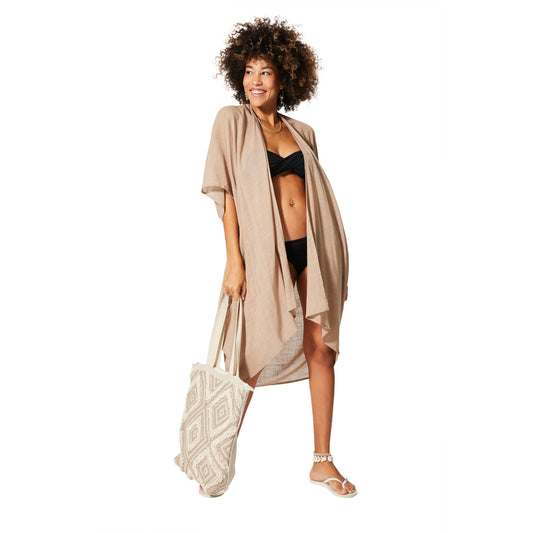 Kimono estivo beige midi in cotone