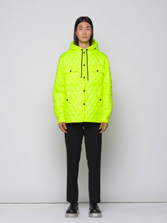 Giacca trapuntata a rombi con cappuccio fluo