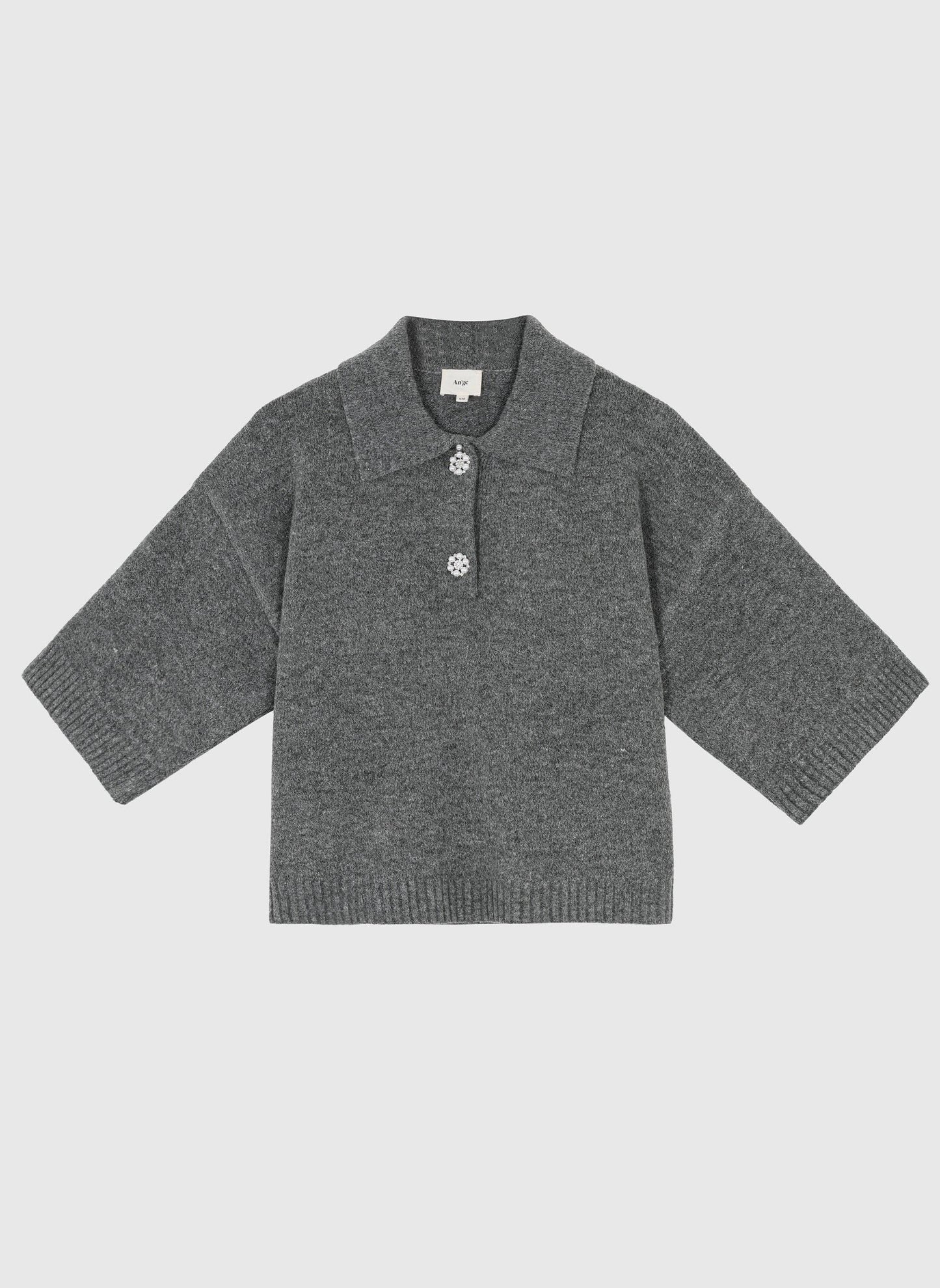 Maglione Norea grigio con colletto polo e bottoni gioiello