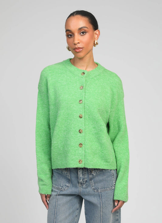 Cardigan corto in maglia verde con bottoni