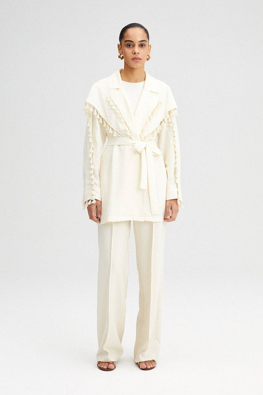 Giacca con cintura e frange