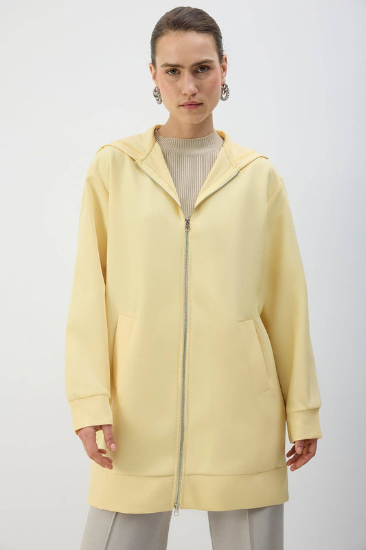 Giacca lunga con cappuccio e zip