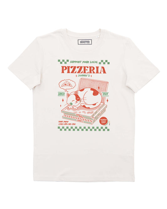 T-shirt Pizzeria con gatto sulla scatola della pizza
