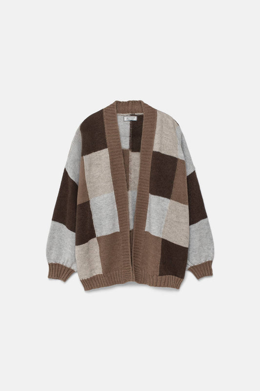 Cardigan in maglia color block con motivo geometrico