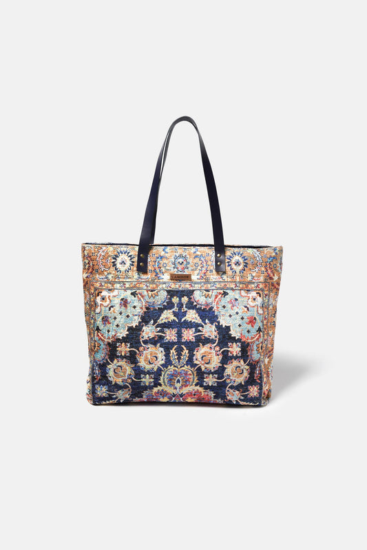 Borsa tote effetto velluto con stampa decorativa