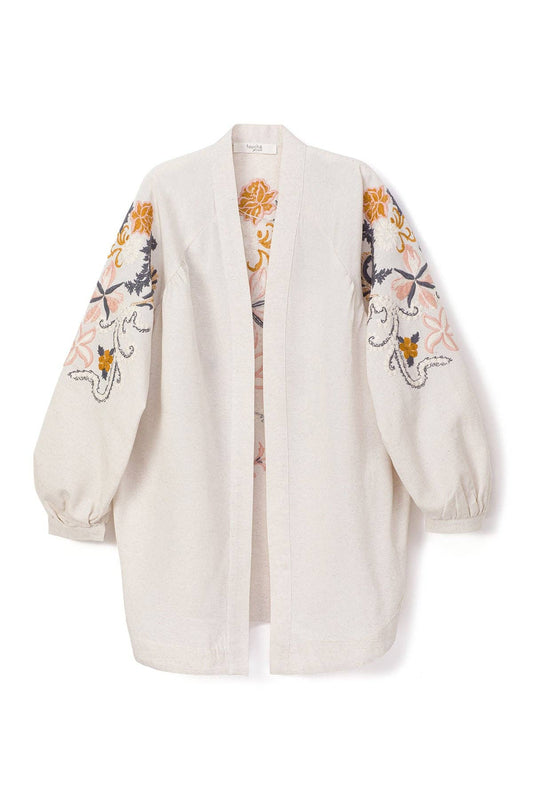 Giacca kimono in lino ricamato