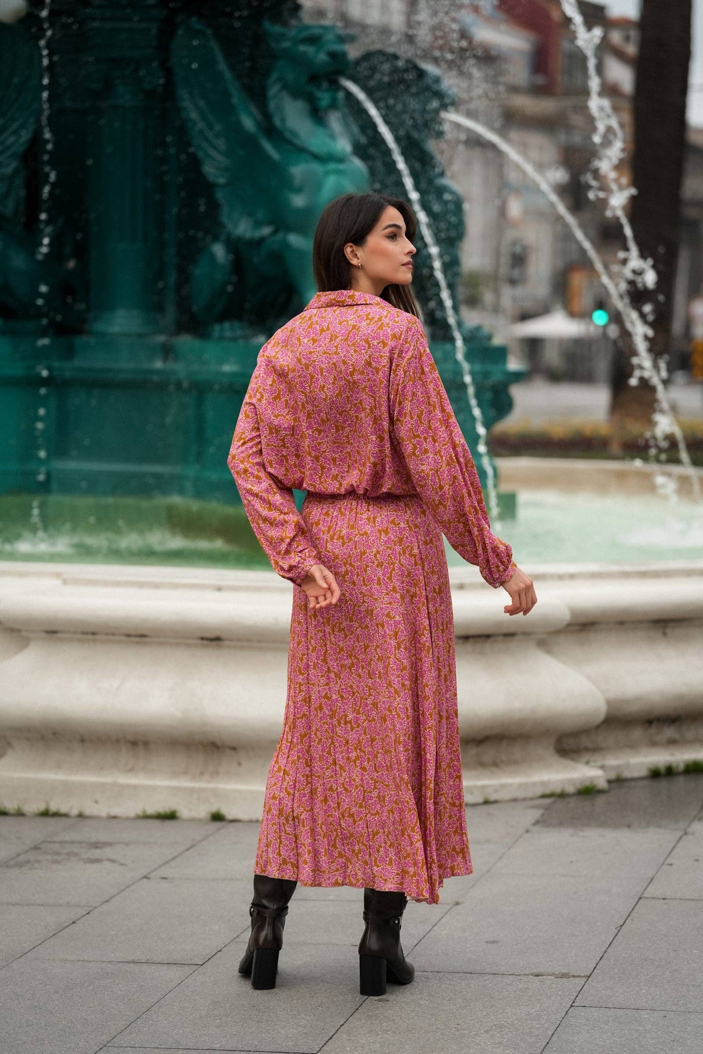 Gonna midi plissettata floreale in viscosa