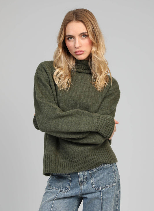 Maglione dolcevita in maglia kaki