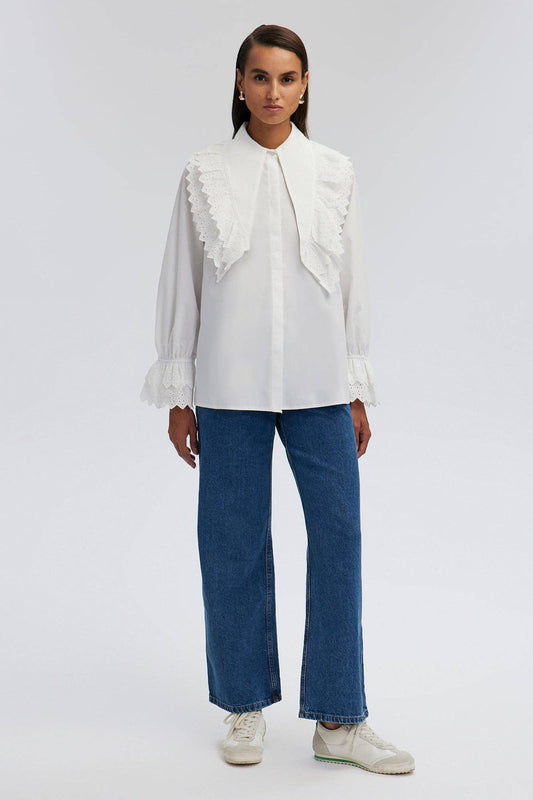 Camicia in popeline con maxi collo in pizzo